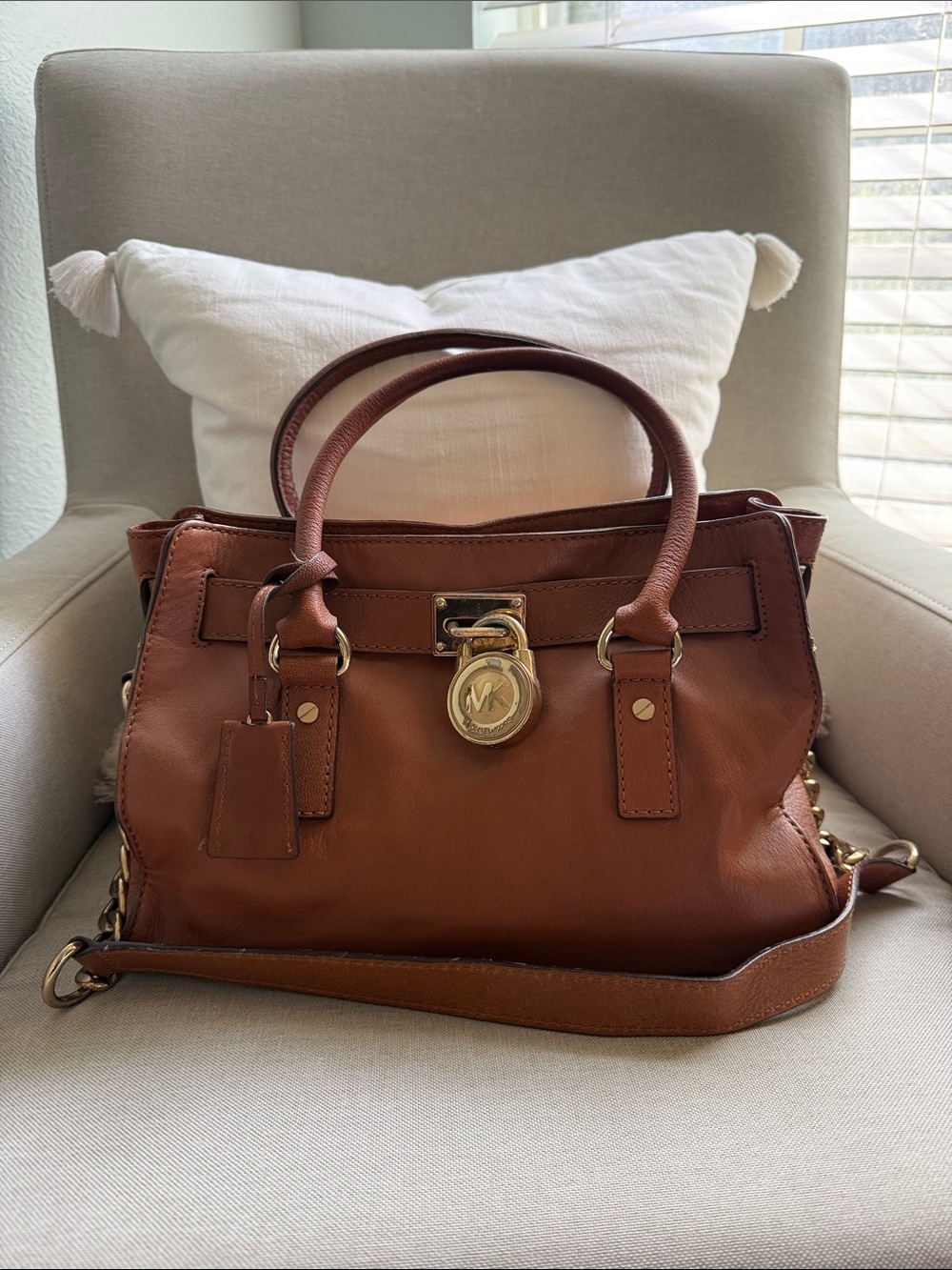 Michael Kors Cognac Leather Satchel with Gold Hardware